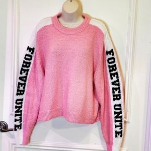 H&M DIVIDED Forever Unite Pink Multi-Color Crew Neck Long Sleeve Sweater, Large